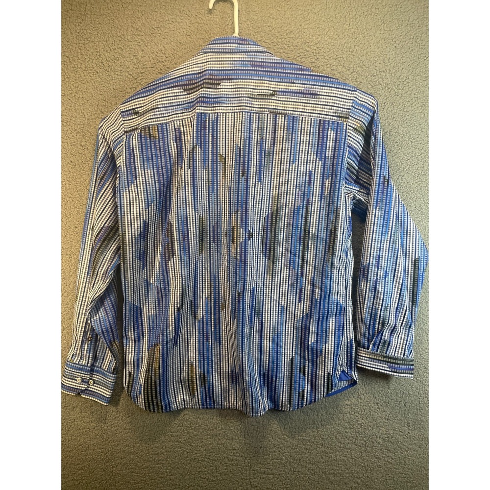 Visconti Black  Dress Shirt Men's Size XL   Geometric Blue‎ Button Down